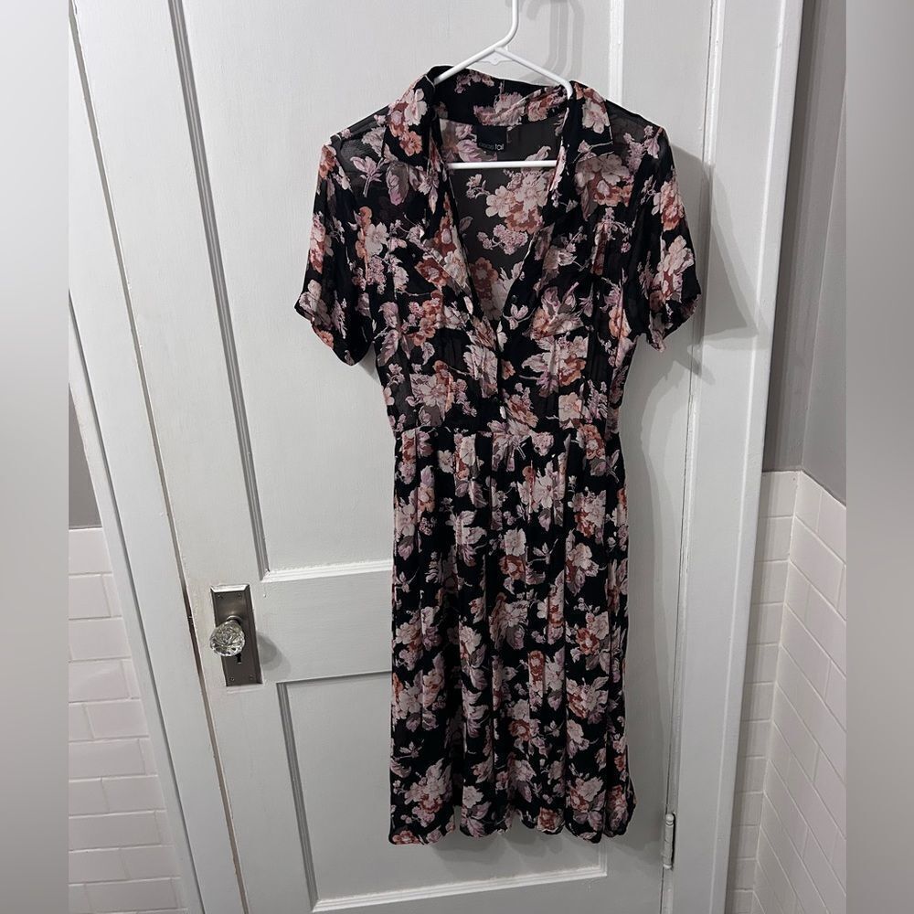 ASOS Tall Black and Pink Floral Midi Dress